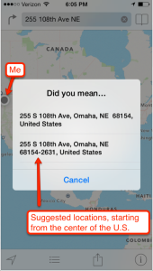 Suggested locations from Apple Maps