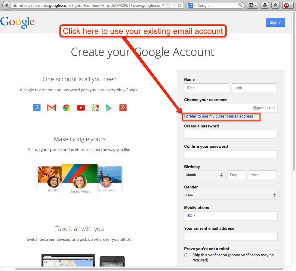 email id create new account without phone number