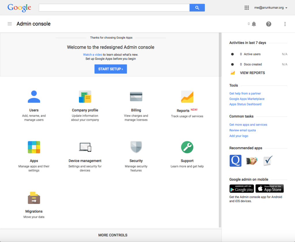 Start at Google Admin console