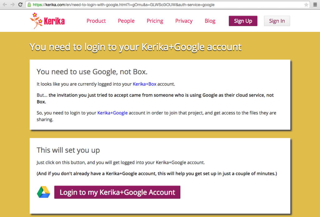 Prompt to login to Kerika+Google account
