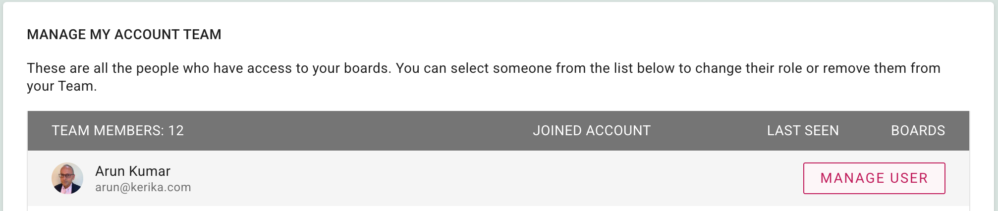Screenshot showing button on hover over an Account Team Member