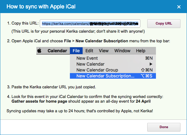 Apple Mac Calendar synching instructions