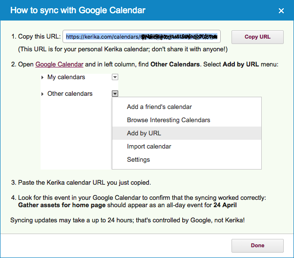 Google Calendar synching instructions