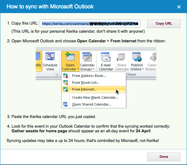 Microsoft Outlook synching instructions