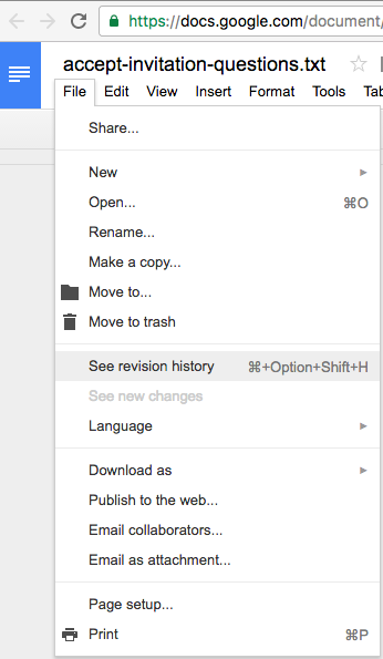 Google Docs versions