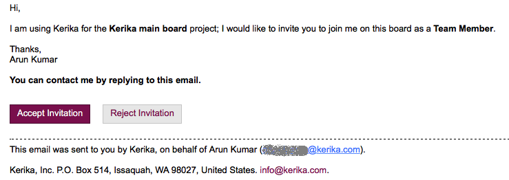 Example of invitation email