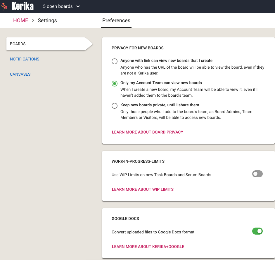 Board Preferences