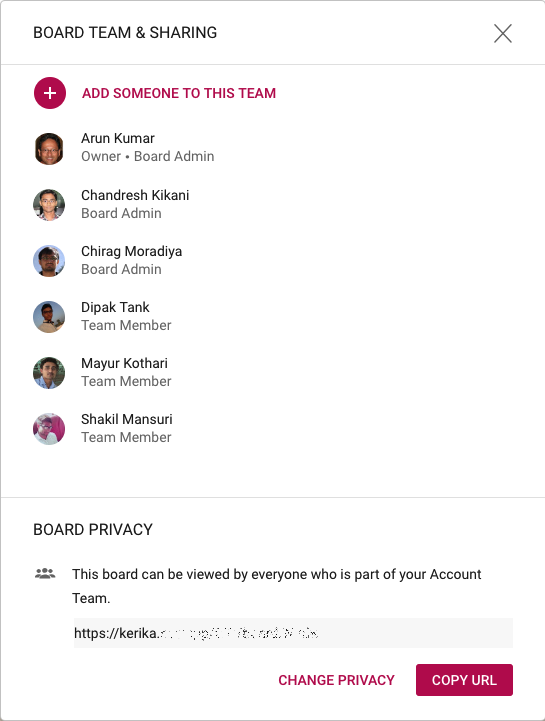 Board Team dialog