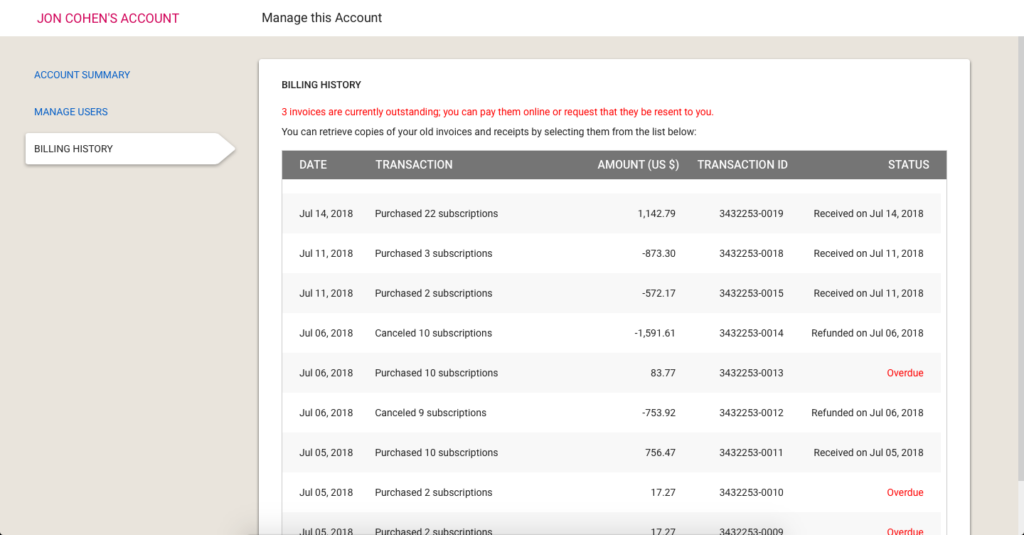 Billing History