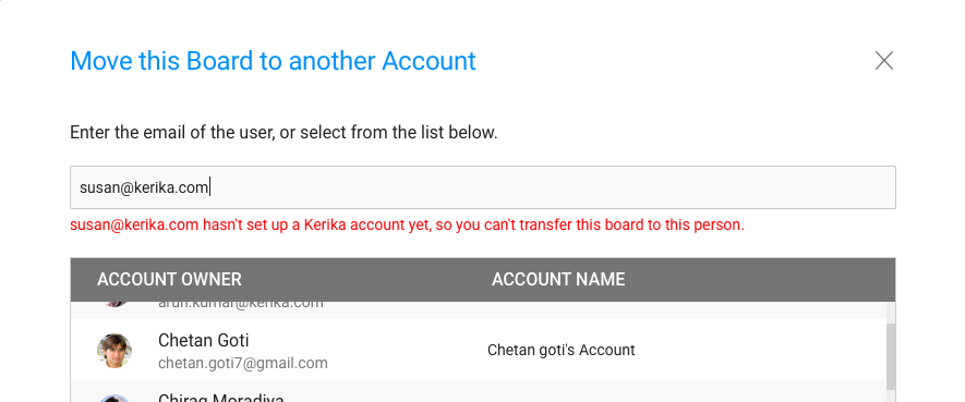 Checking if new owner is a Kerika user