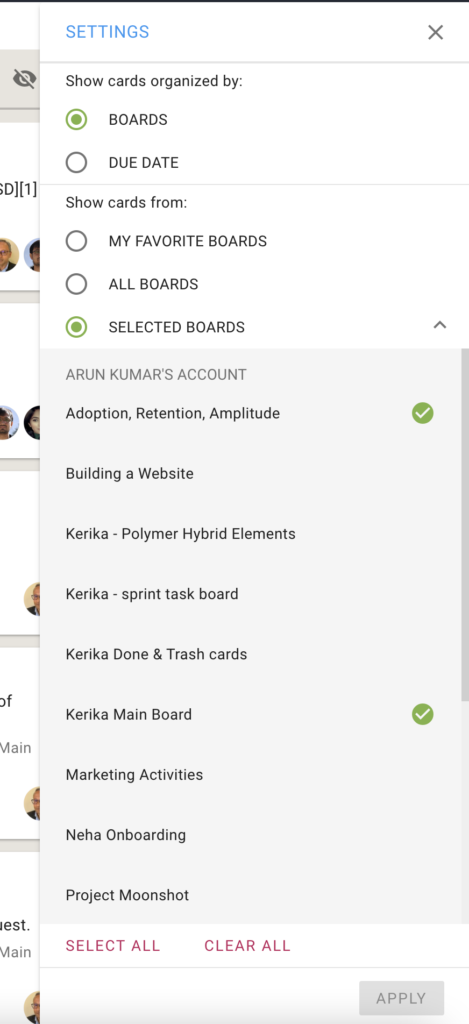Screenshot showing Dashboard Settings