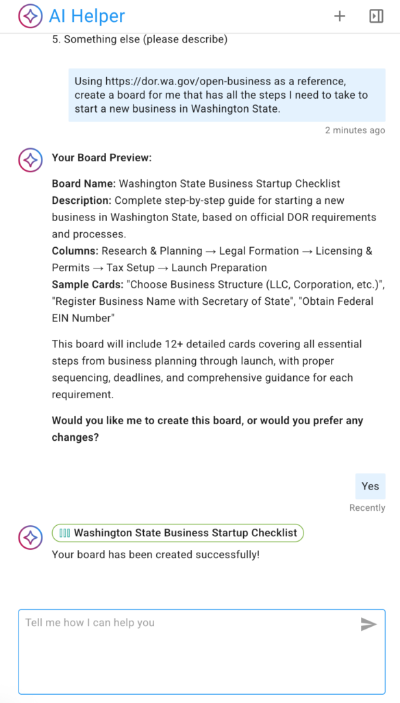 Skjámynd sem sýnir að gervigreindaraðstoðarmaðurinn hefur búið til nýja töflu