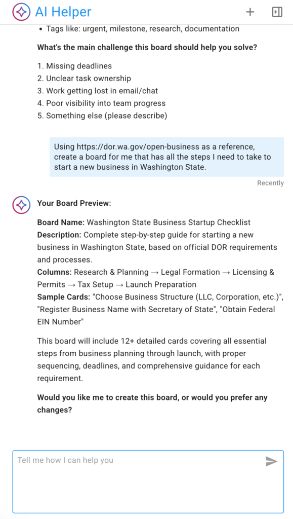 AI Helper býður upp á forskoðun á tillögu að nýju stjórnborði.