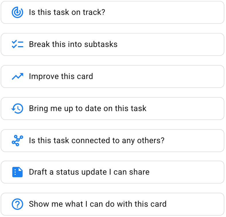 Quick Actions shown when a card is opened on a Task Board.
